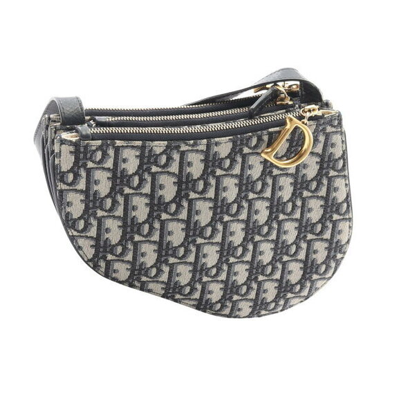 Dior Saddle Oblique Shoulder Bag Leather Gray Navy Blue - Picture 2 of 9